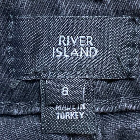 River Island Women's Black High Waist Frayed Raw Hem Cutoff Denim Jeans Shorts 8 - Picture 4 of 5